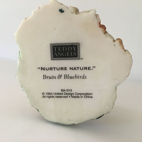 Teddy Angels Bruin & Bluebirds NURTURE & NATURE Birdbath & Birds Figurine 4" - Picture 11 of 11